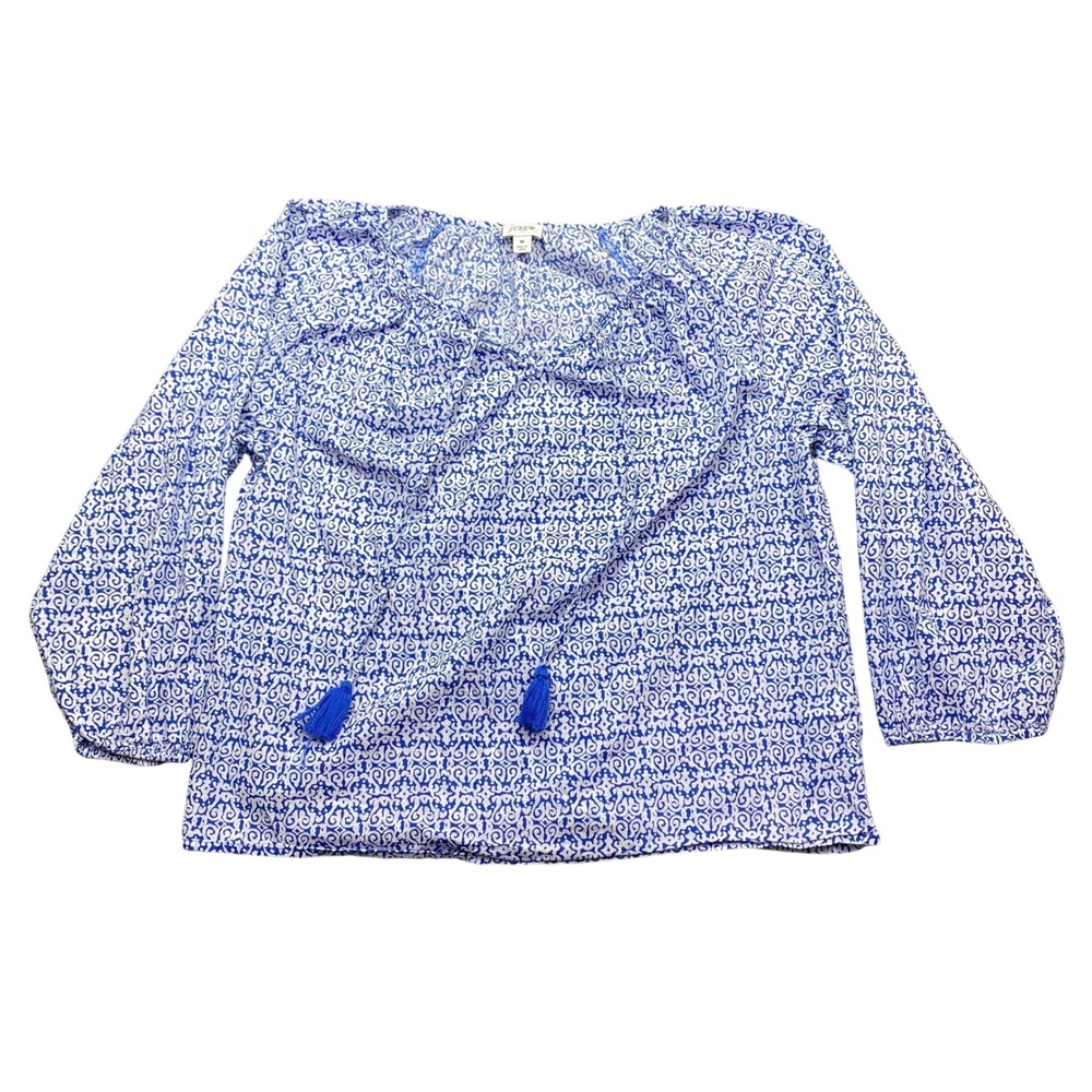 J.Crew‎ Raglan Cotton Popover Womens Blue Medallion Print Cotton Peasant Top M